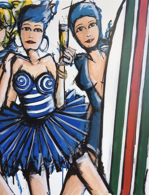 J’ai une bouteille de champagne... tu lâches ton surf ?! acrylique sur toile 2